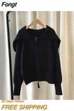Cardigans Turn Down Collar Solid Autumn Winter Plue Size Clothes Women Sweater Vintage Zipper Warm Thick Sueters De