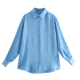 Fongt New Women's Autumn Printing Multi-Color Silk Sipping Long-Sleeved Collar Loose Shirt Top