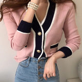 New 2022 Chic V-Neck Buttons Short Cardigans Spring Autunm Women's Sweaters Korean Fashion Pocket Knitwears