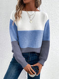 Fongt And Winter Round Collar Splicing A Hundred Striped Sweater Women Lazy Wind Top Loose Large-Size Knitted Shirt