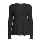 Fongt 2025 New Solid Color Base High-Rise A Swing Thin V Collar Pure Lust Lace Splicing Long-Sleeved T-Shirt New
