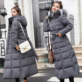 Cotton-Padded Clothes Female Over The Knee Long Style 2023 New Winter Dress Korean Version Slim Add Thick Big Wool Collar Large Size Down Cotton Jacket Cotton-Padded Jacket-Outfit