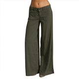 Fongt Women's Trousers Spliced Thin Multi-Pocket Broad-Legged Ladies Trousers