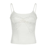 Girls Wind Lace Lace Splicing Bow Sexy Exposed Back Pure White Sling Vest 2024 New Style-Outfit