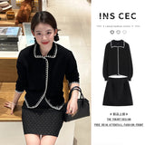 Fongt Fragrant Wind Collared Sweater Cardigan Women Loose Lazy Wind Wearing A Short Skirt Two Sets Of Autumn
