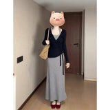 Fongt Price Pure Hot Girl Gray Hanging Neck Sling Dress Black Cardigan Women Summer Waist Thin Suit