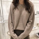 Fongt New 2023 Autumn And Winter Pure Color Shows Thin Knit Bottom Shirt Soft Wind Soft Round Collar Jacket Versatile Loose Sweater-Outfit
