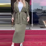 Fongt Knitted Knitted With Long Sleeve Open Shirt Two-Piece Set In The Long-Sleeved Skirt In The Autumn/Winter Of 2025
