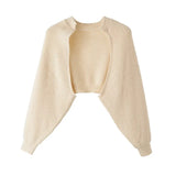 Cardigans Women's Batwing Long Sleeve Crop Top Loose Knitted Jacket shawl Femme Autumn Winter Knitwear-Outfit