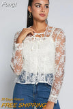 See Through Lace Chiffon Blouse Women Sweet French Square Collar Flower Lace-up Mesh Shirt Loose Long Sleeve Top