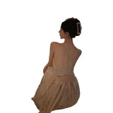 Fongt Light Luxury Sling Advanced Sense Three-Dimensional Flower Hanging Neck With Texture Sense Fold Show Thin Holiday Skirt-Outfit