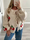 Fongt 2025 Knitted Cardigan With Loose Casual Sweater Strawberry Cherries With Coat Top