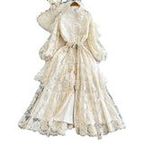 Fongt Stand-Up Single Buckle Heavy Industry Hook Flower Embroidery Lantern Sleeve With A Long Dress With A Big Swing