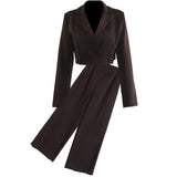 Fongt Autumn New Double Irregular Pants + Short Coat Top Fashion Casual Set Women 1815
