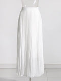 2025 Spring New Fashion Temperament Hanging Neck Long Top + White High-Waisted 100-Folded Skirt Two-Set