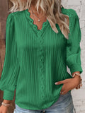 Fongt Explosion Autumn Long Sleeve V-Neck Lace Spliced Shirt Women's Shirt Women's