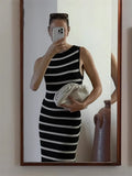Fongt Sleeveless Striped Mid-Stripe New Tight Sexy Bag-Upped Vest Dress 2025 Knitted