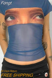 PROMOTION Summer Retro Aesthetics T-shirt Transparent Mesh Short Sexy Top Open Umbilical Gothic Funny Eye Picture