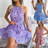 Spring And Summer Leisure Lotus Leaves Side Big Smash Flower Dress Beach Dress Women's