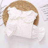 Spring New Women Peter Pan Collar Cotton White Shirt With Tie Long Sleeve Lace Blouse Autumn Solid Sweet Cute Girls Tops