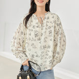 Fongt Elegant Wood-Eared Chiffon Shirt Women's New High-End Print Thin Comfortable Tops In Spring 2025