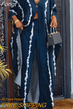 Long Blouse And Pants Matching Suit Women Print Wide Leg Pants Two Piece Set Casual Summer Streetwear Office Vintage