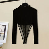 Women Summer Sexy Long Sleeve Black Patchwork Bodysuit And Midi Skirts Sets For Women Evening Party Two Pieces