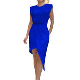 Fongt 2023 New Solid Color Round Collar Sleeveless Design Feeling Backless Dress Women-Outfit
