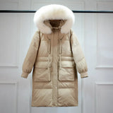 Winter Down Coat Women Long Parkas Luxury Real Raccoon Fur Hooded Female Loose Fashion Duck Down Puffer Jacket