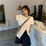 Fongt T-Shirt Female Summer Short Sleeve Design Sense 2023 New Irregular Loose Web Celebrity Student Coat