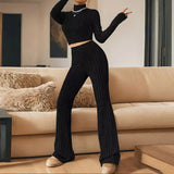 Fongt 2024 Autumn Suit New Women's Temperament Pure Color Slim Long Sleeve Bell Pants Fashion