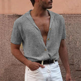Fongt Men Casual Short Sleeve Top Knit Single Breasted Gentleman Cardigan Men's Turtleneck