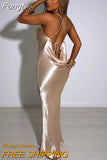 Backless Satin Dresses for Women 2023 Autumn Spaghetti Strap Sleeveless Party Night Clubwear Sexy Slip Dress