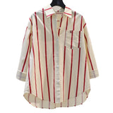 Fongt 2025 Spring And Autumn New Korean Version Of Small Fresh Cardigan Striped Print Single Pocket Loose Long-Sleeved Shirt Woman