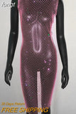 Rhinestones See Through Mini Dress Sexy Sleeveless Fishnet Hollow Out Dresses Women Summer Beach Sexy Cover