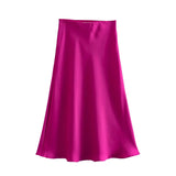 2024 New Elastic Waistline Simple Full-Color Satin Full-Length Skirt-Outfit