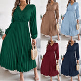 Shooting 2025 Spring And Summer Elegant Temperament V-Neck Lace Waist 100-Folded Dress Women's