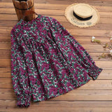 ZANZEA Elegant Long Puff Sleeve Party Shirt Women Stylish Floral Printed Blouse Spring Ruffles Blusas Casual Work