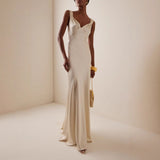 Fongt Women's New Sexy V-Neck Solid Color Dress Dress