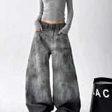 Fongt Street Rose Red Ripped Jeans Women Summer Thin Dopamine Wearing Hot Girl Straight Broad Leg Pants
