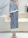 Fongt Folded New Middle-Chai Porcelain Printing Wrinkles Daily Commute Flower Vest Dress Suit Woman