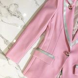 QUALITY Newest Fashion 2023 Fashion Style Jacket Women's Sweet Single Button Floral Liner Rose Pink Blazer Outer