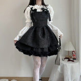 Autumn Goth Jacquard Cake Dress Dark Bow Robe Tunic Dresses Gothic Summer Vestido Feminino Speghetti Strap