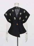 Fongt Sexy Deep V Vest Blouse 2025 Autumn New Temperament Slimming Nail Drill Senior Sense Coat Woman