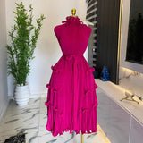 Fongt Three-Home Folded Dress Dress Wooden Ear Long Heavy Industry Pressure Folds High-End Exquisite Dress Woman