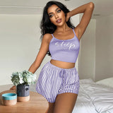 Fongt Sling Pyjamas Women's Sleet Shorts Set Letter Striped Print Lady's Home Clothes Can Be