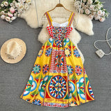 Fongt Court Baroque Sling Sling Dress Seaside Holiday With Thin Letter Positioning Printing Dress