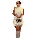 Fongt Summer New Women's Fashion Sexy Sleeveless Tuxedo Elegant Knitwear Dress
