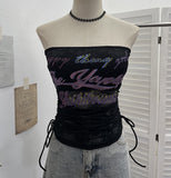 Fongt Shot With Chest Pad Lace Lace Hollow Hottie Breast Drawstring Thin Brat Waistcoat Sleeveless Top 12111