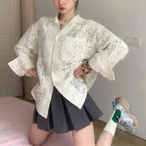 Fongt Hollow Out Shirt Coat Female Spring And Summer Korean Design Sense Small Sunscreen Shirt Loose Casual Long Sleeve Jacket-Outfit